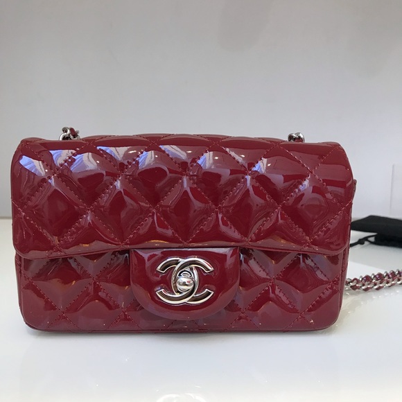 Authentic Chanel Mini Flap - dark red patent - Picture 2 of 9